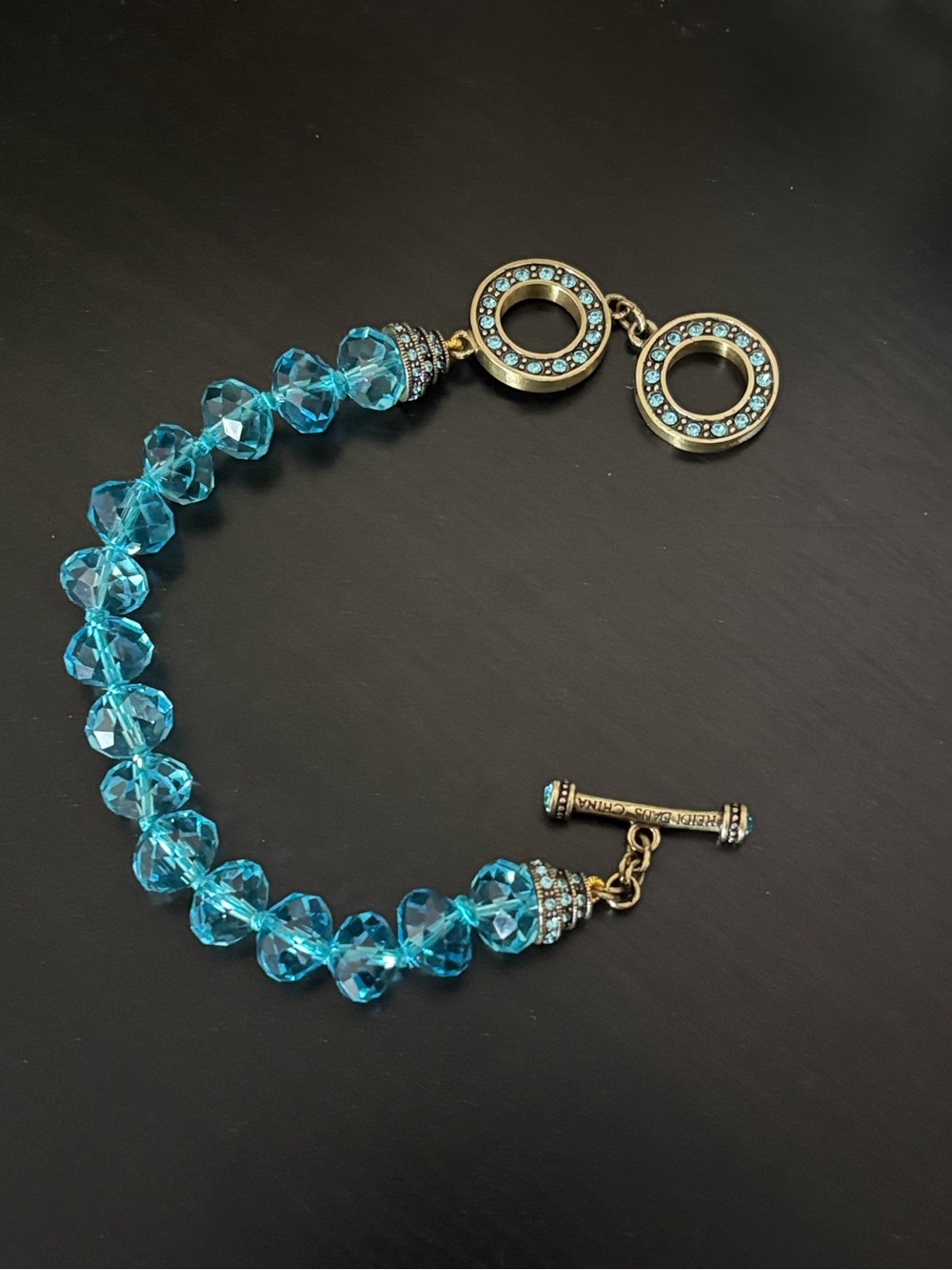 NWT Heidi Daus Translucent Turquoise Faceted Bead Toggle Vintage Bracelet - Picture 4 of 12